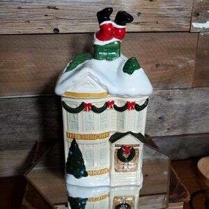 Homco Victorian House Santa In Chimney Cookie Jar Christmas